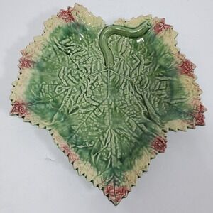 Bordallo Pinheiro Majolica Grape Leaf Plate Portugal Green 10" Vintage
